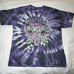 Metallica Tie Dye Skull Graphic T-Shirt Purple Black Mens‎ Medium